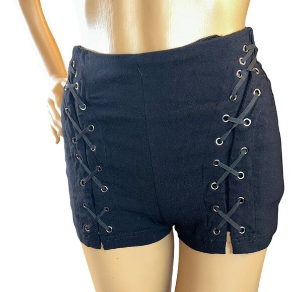 Spirit Womens Black Lace-Up High-Waisted Shorts Small Goth Punk Cosplay - Picture 1 of 7